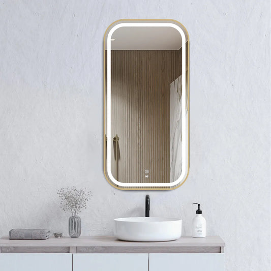 LED Brushed Gold Framed Mirror - 900x450