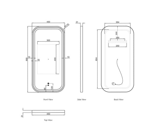 LED Brushed Gold Framed Mirror - 900x450