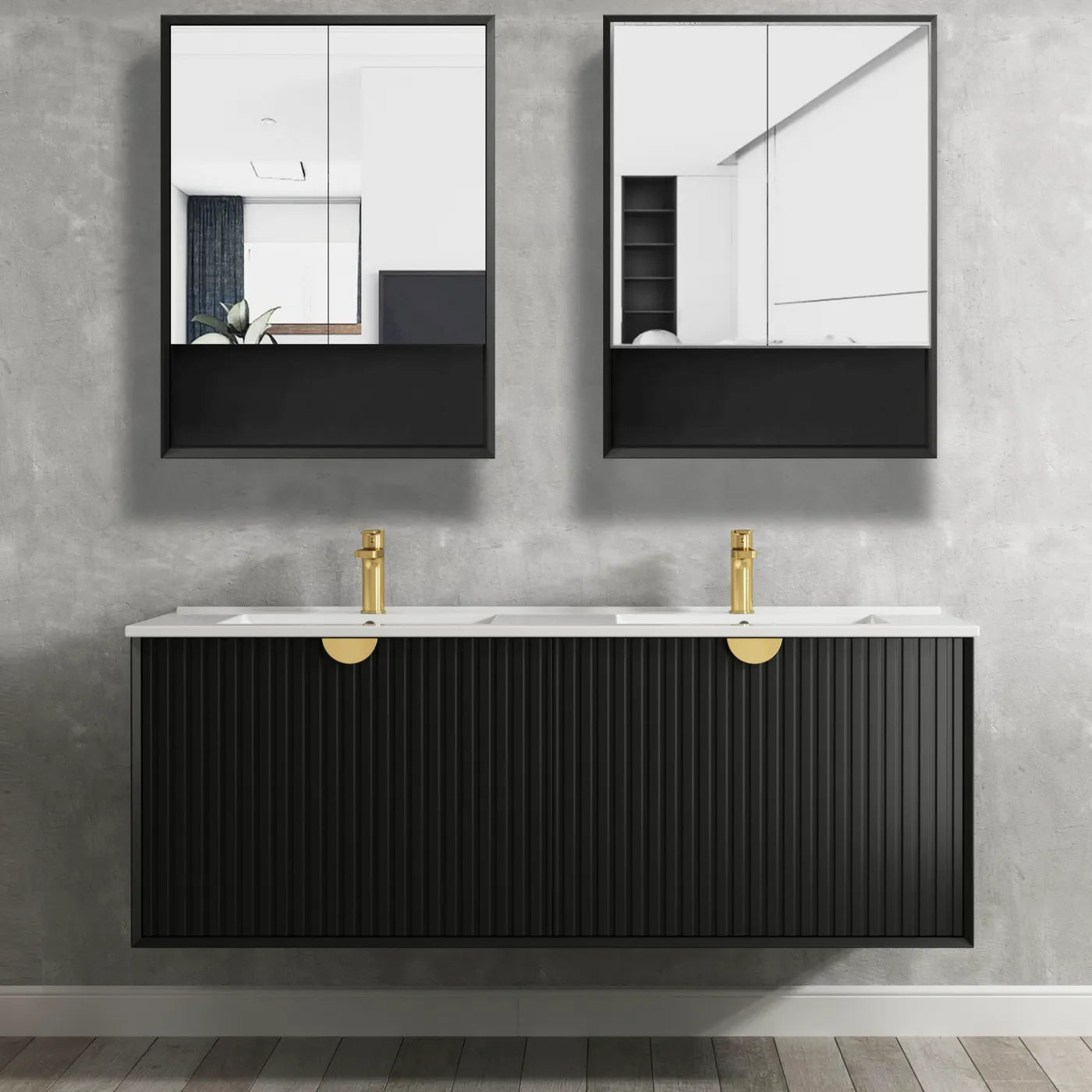 Matte Black Shaving Cabinet w/ Shelf - 600x800