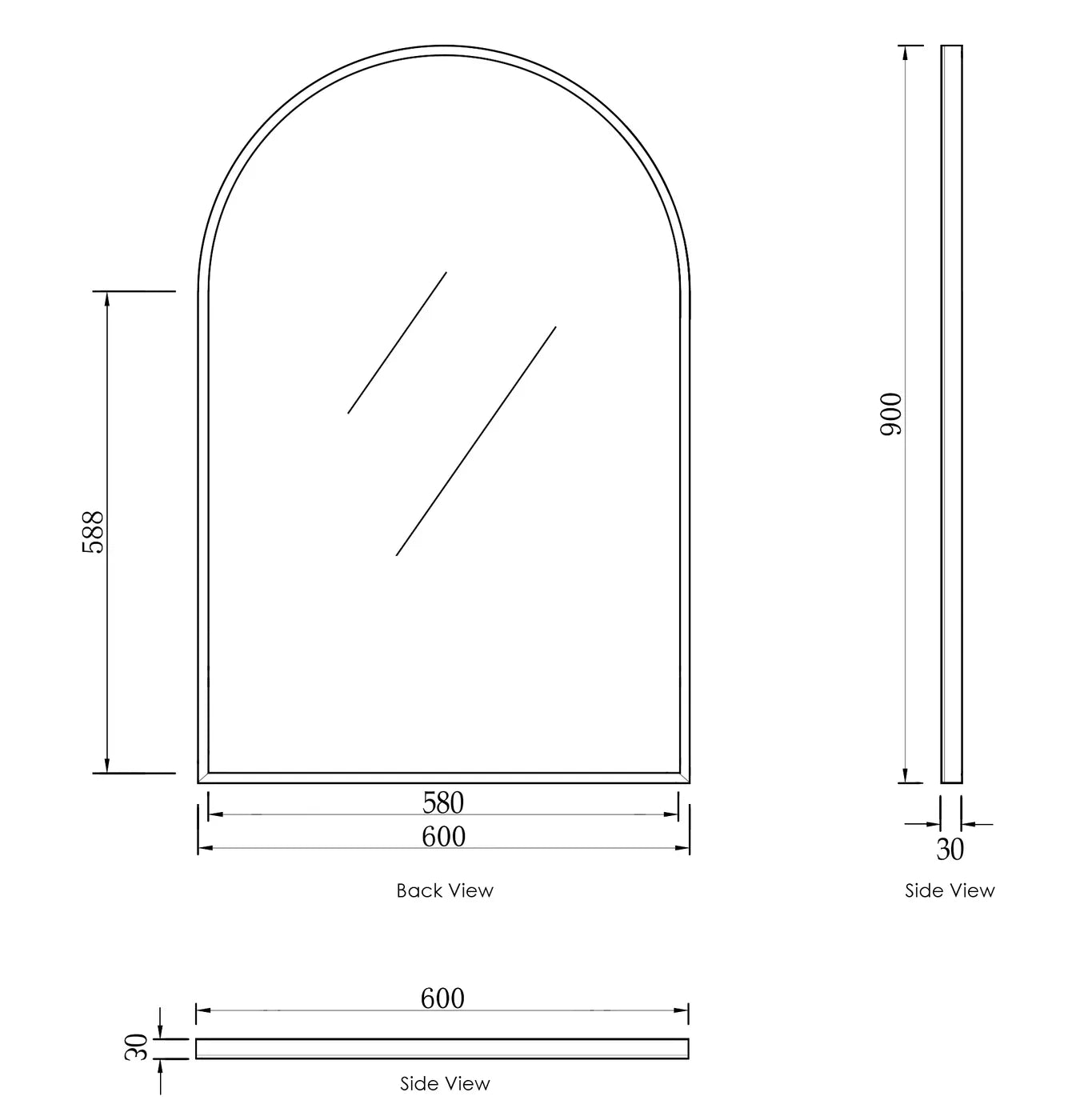 Arch Matte Black Frame Mirror - 900x600