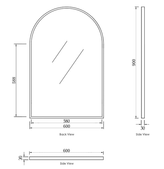 Arch Matte Black Frame Mirror - 900x600