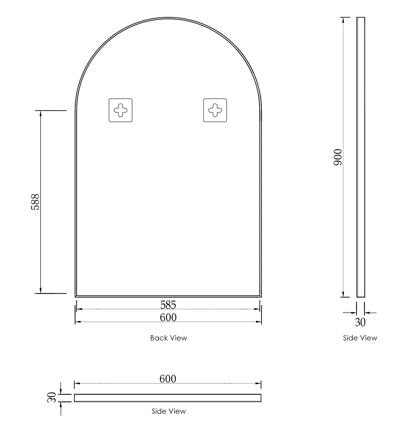 Arch Matte Black Frame Mirror - 900x600