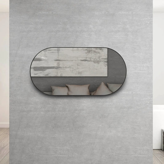 Oval Matte Black Framed Mirror - 1200x600