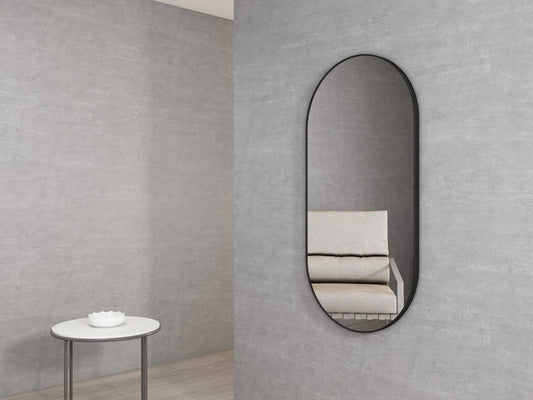 Oval Matte Black Framed Mirror - 1200x600