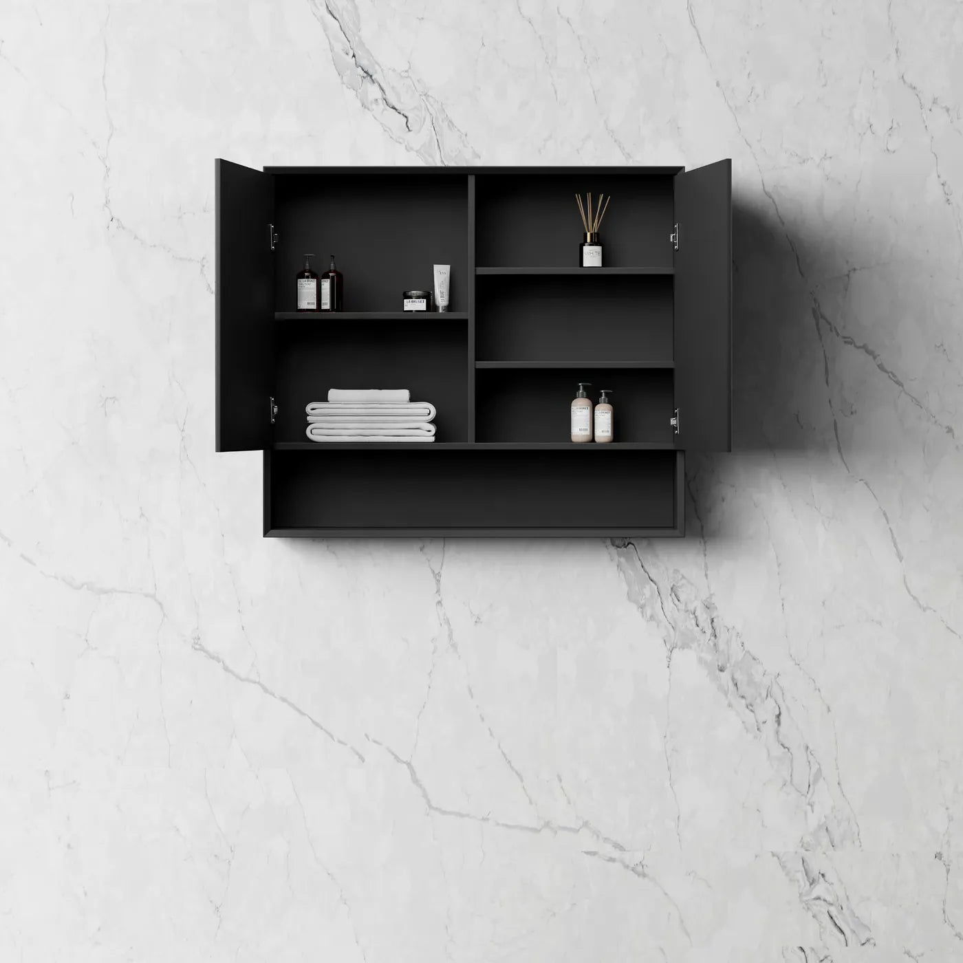 Matte Black Shaving Cabinet w/ Shelf - 900x800