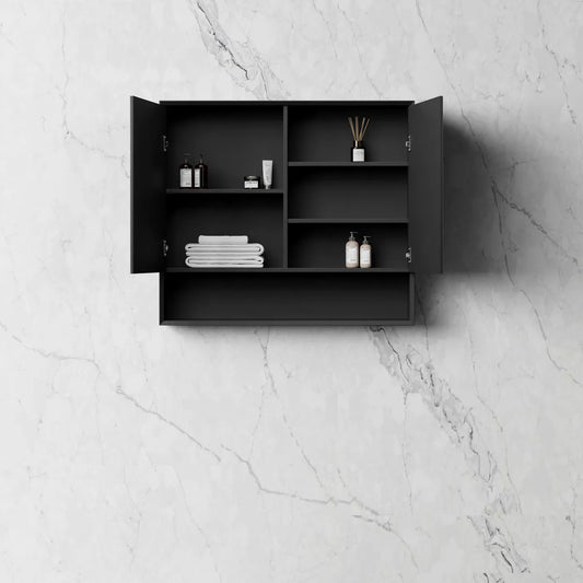 Matte Black Shaving Cabinet w/ Shelf - 900x800