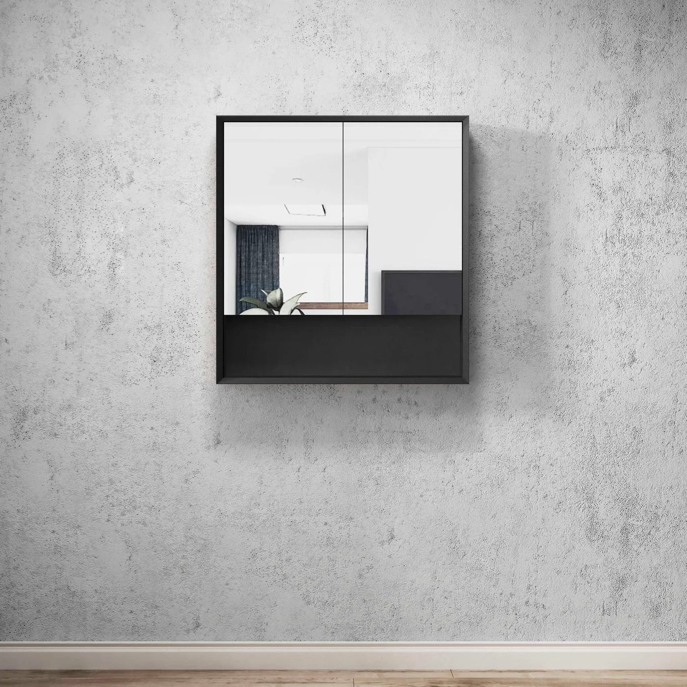 Matte Black Shaving Cabinet w/ Shelf - 750x800