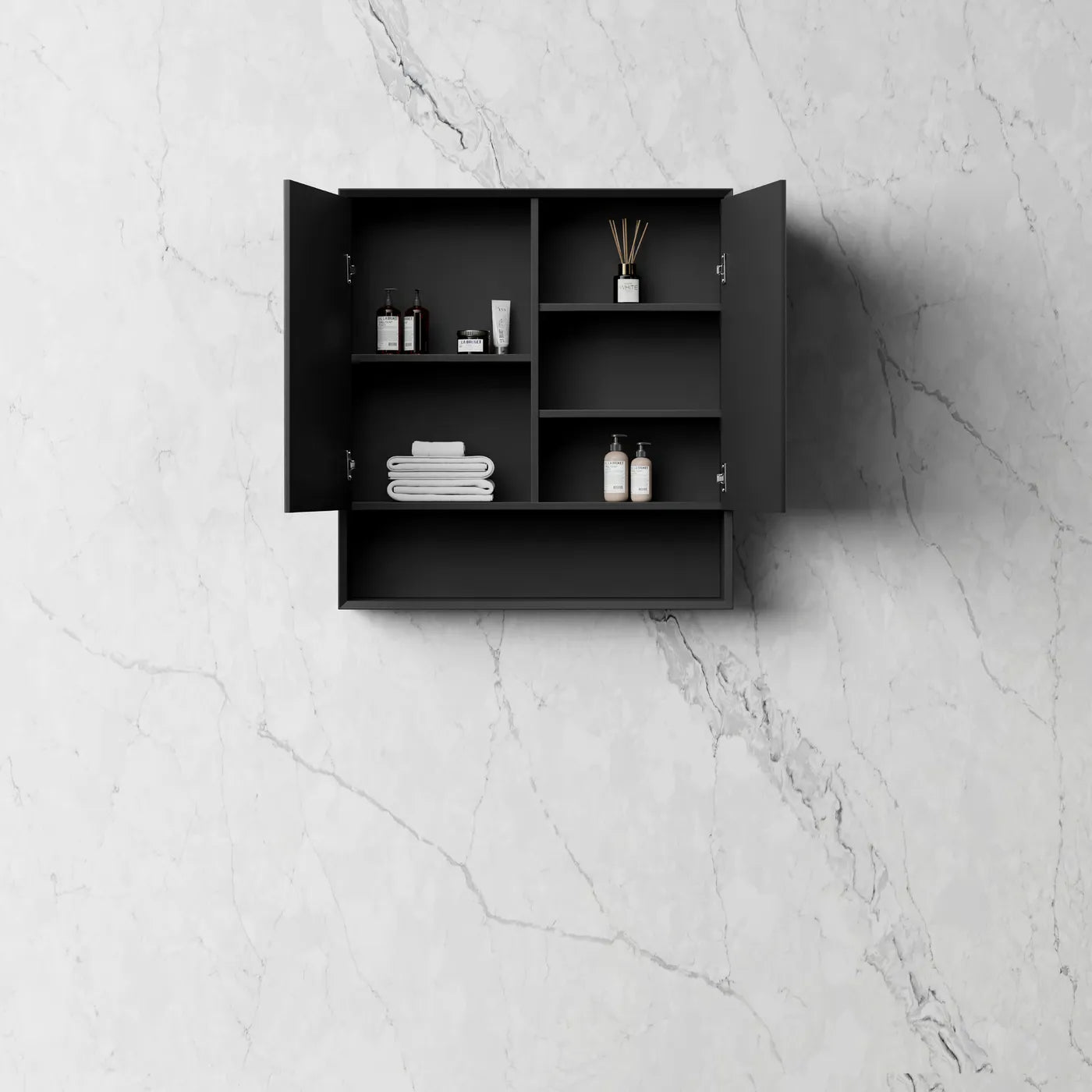 Matte Black Shaving Cabinet w/ Shelf - 750x800