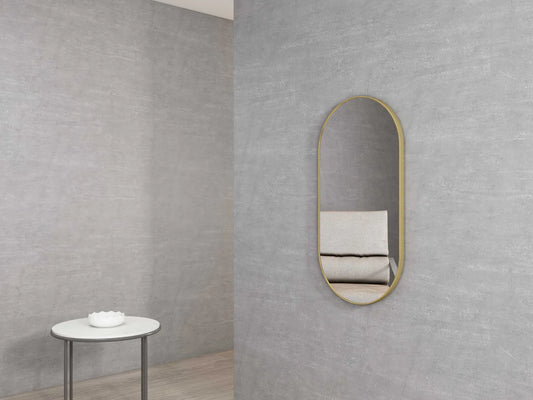 Oval Brushed Gold Framed Mirror - 900x450
