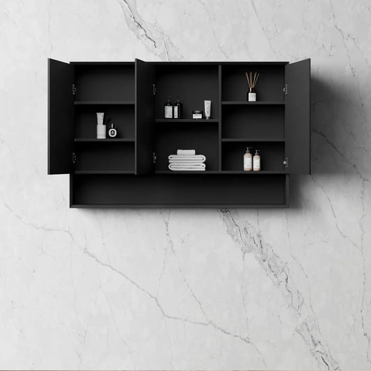 Matte Black Shaving Cabinet w/ Shelf - 1200x800