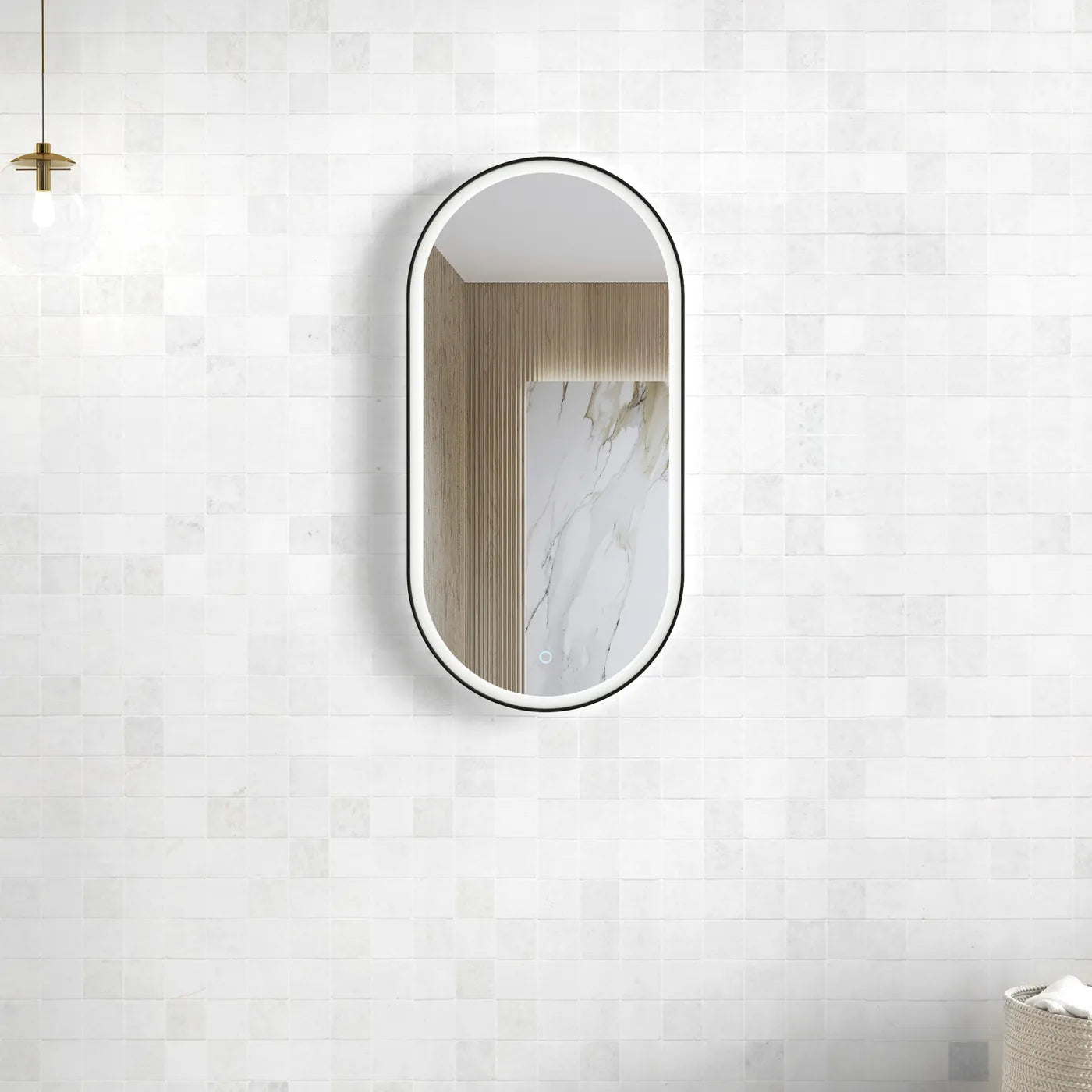 LED Oval Matte Black Framed Mirror - 900x450