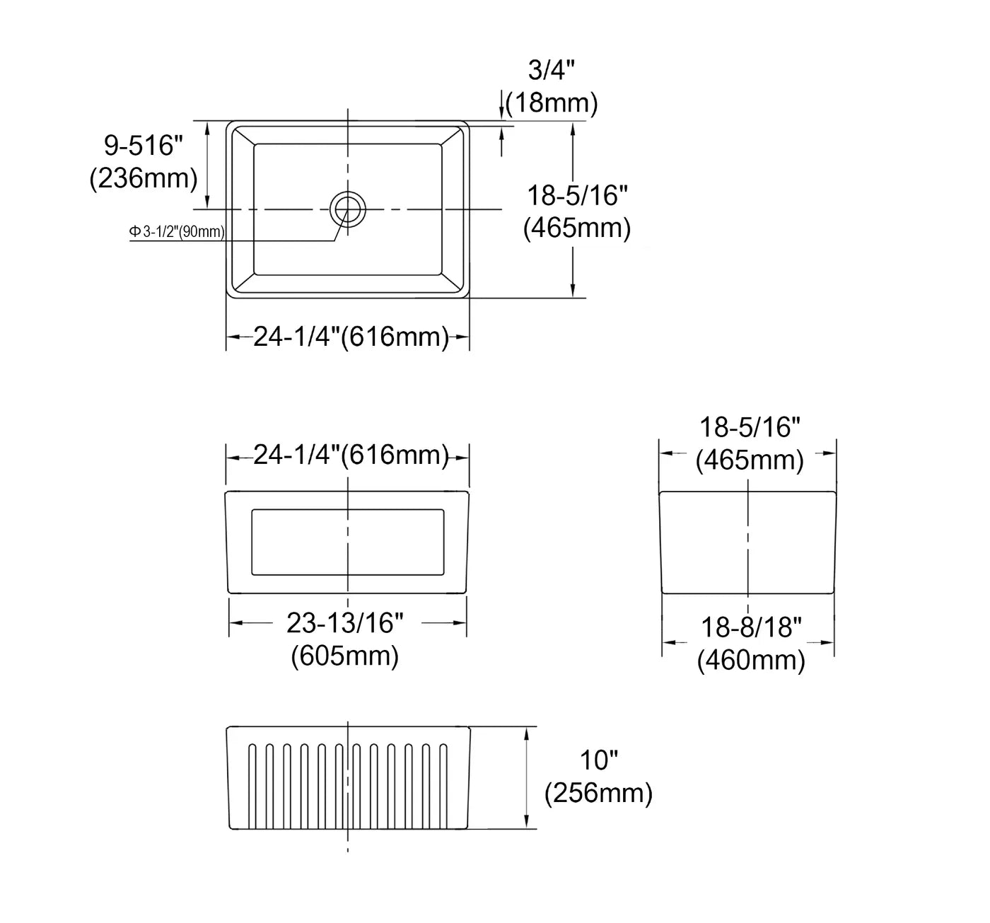 Hampsire Butler Sink - 616 x 465
