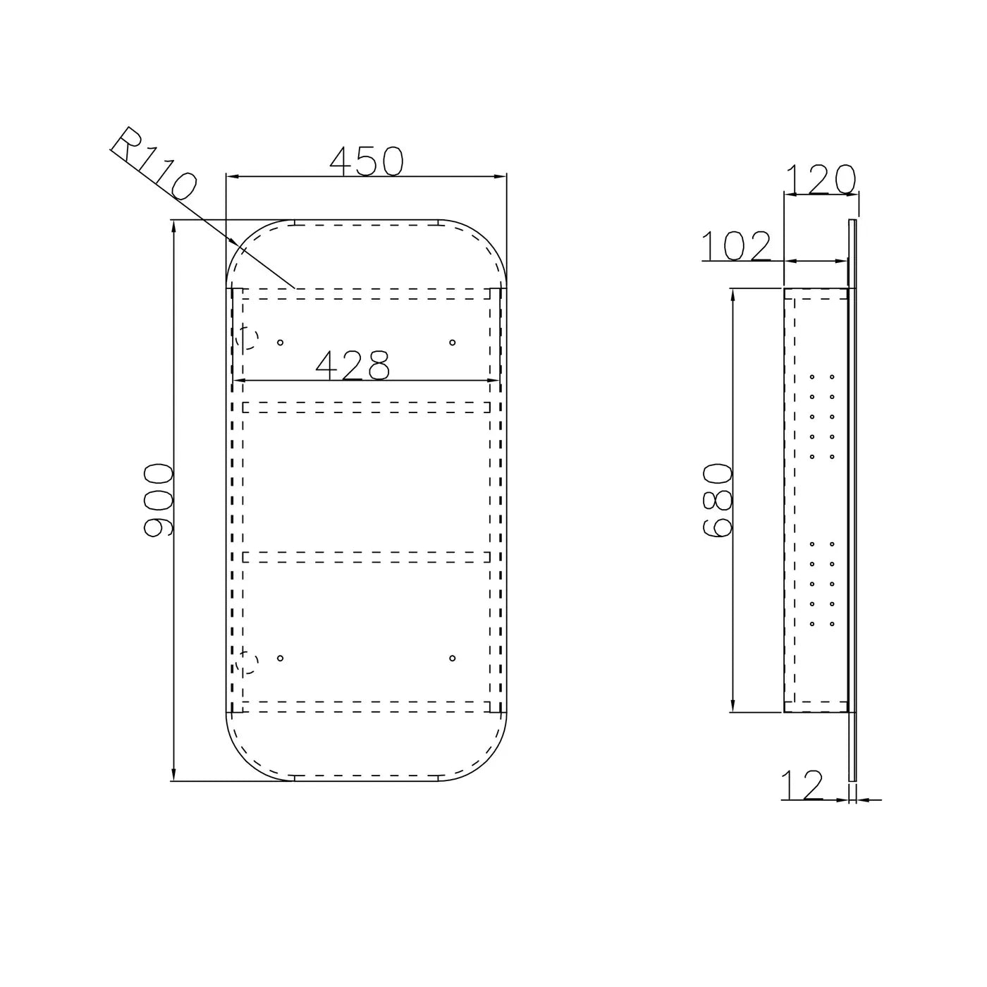 Newport Black Oak Shaving Cabinet - 900x450