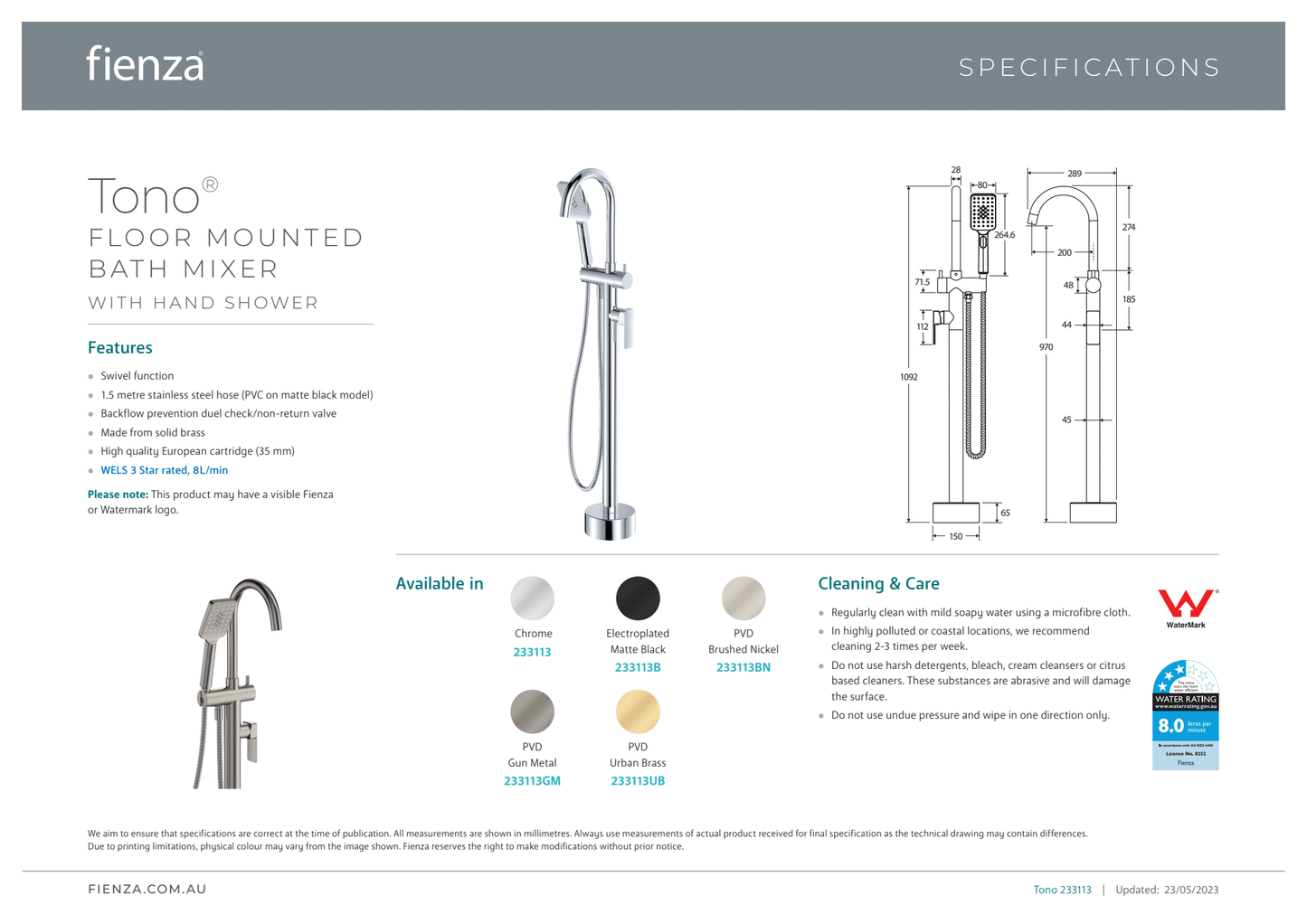Tono Floor Mounted Bath Mixer With Hand Shower