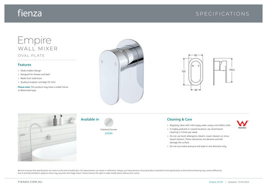 Empire Slim Wall Mixer - Oval Plate