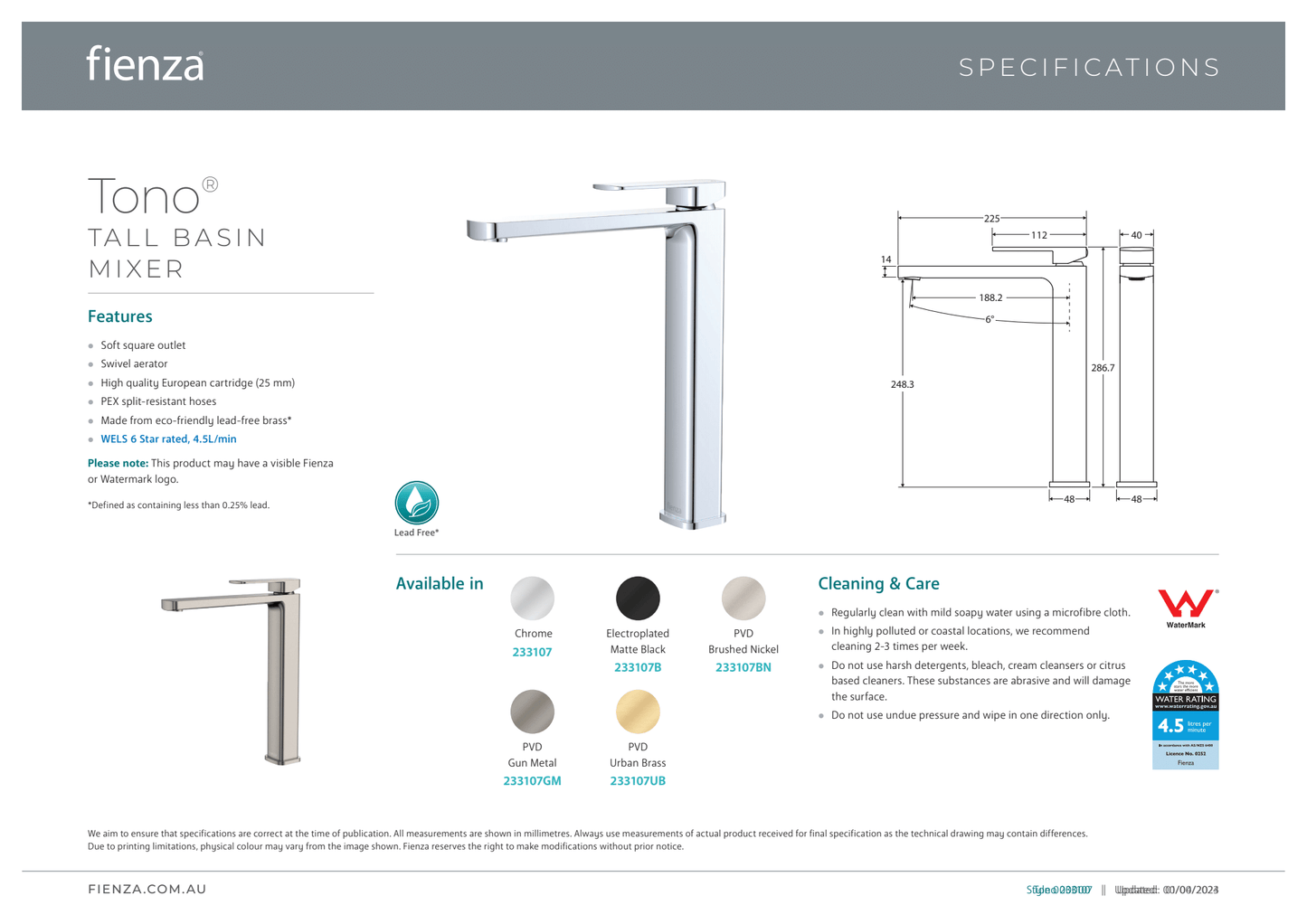 Tono Tall Basin Mixer