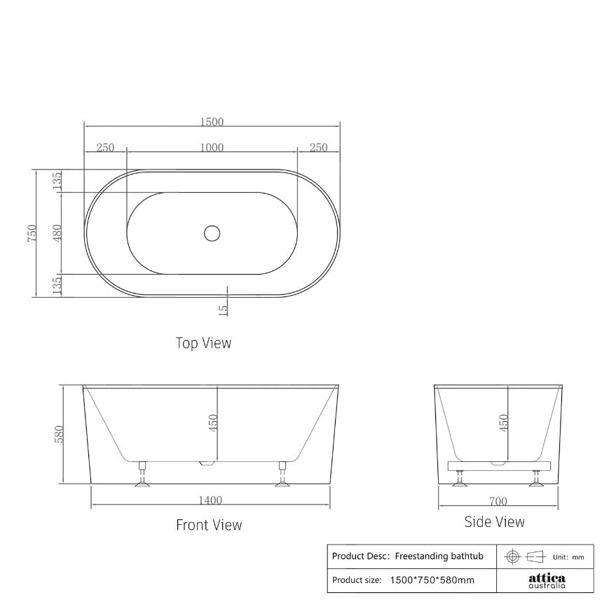 Attica Noosa 1500 Gloss White/Matte White Bath