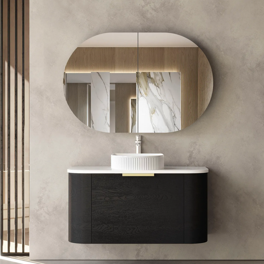 Bondi Black Oak Curve Vanity - 900x450
