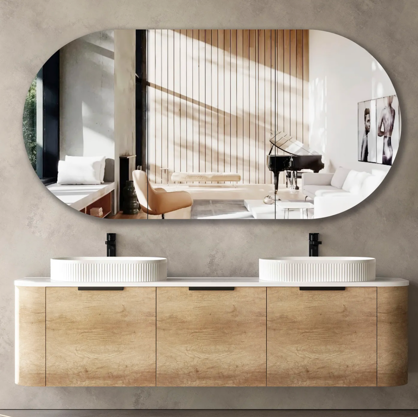 Bondi Natural Oak Curve Vanity - 1800x450