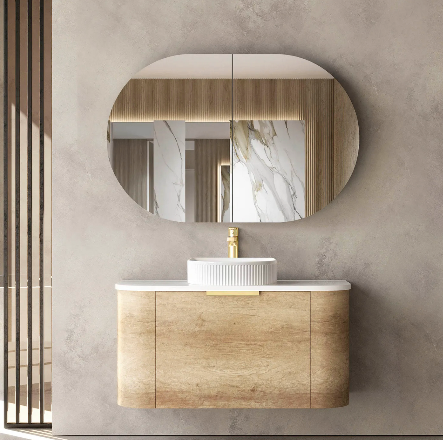 Bondi Natural Oak Curve Vanity - 900x450