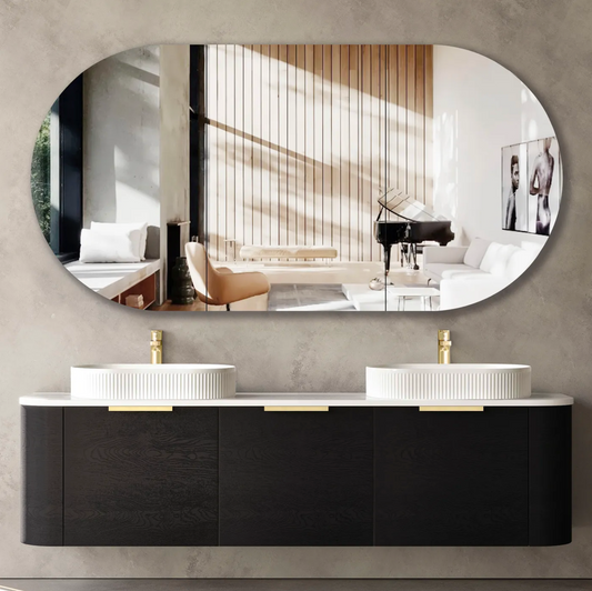 Bondi Black Oak Curve Vanity - 1800x450