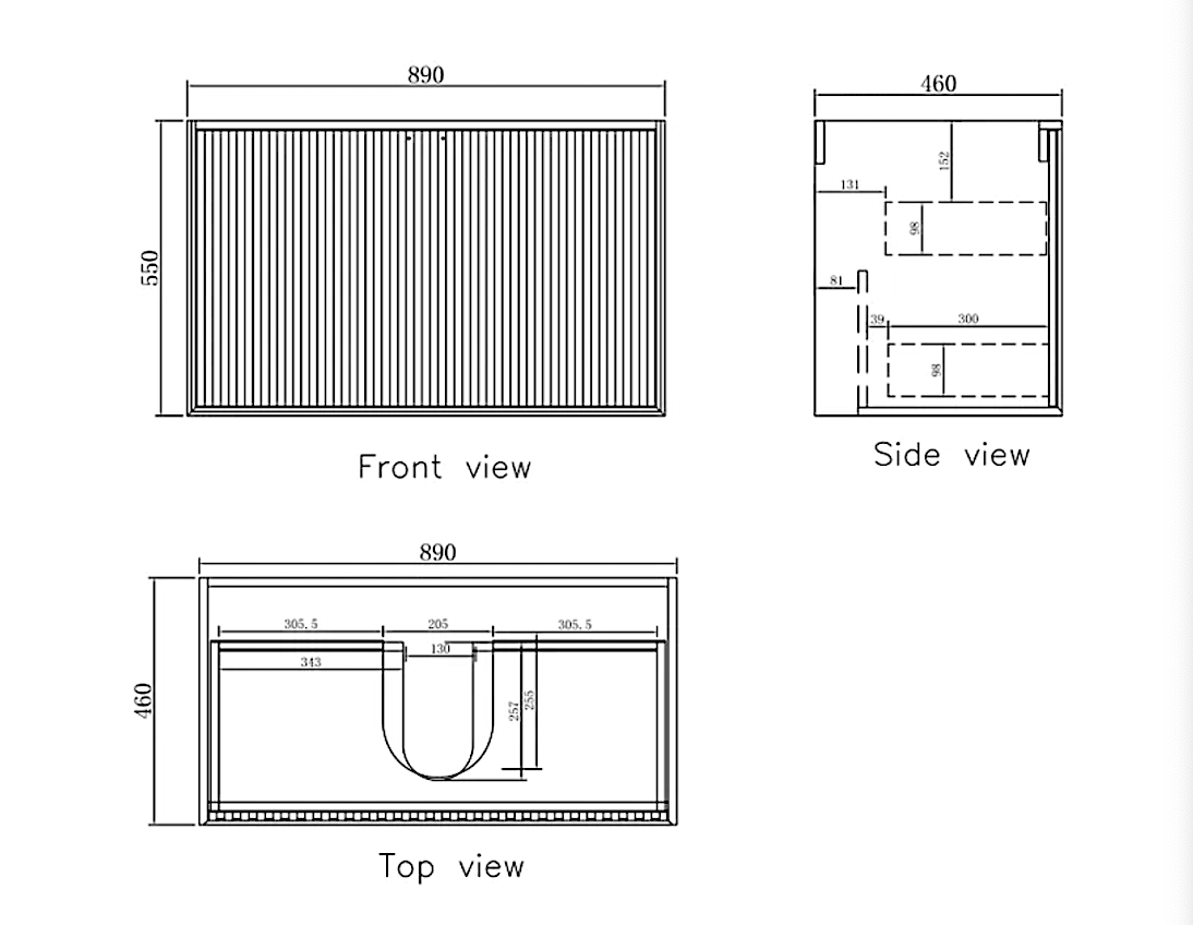 Marlo Matte Black Wave Board Vanity - 900mm