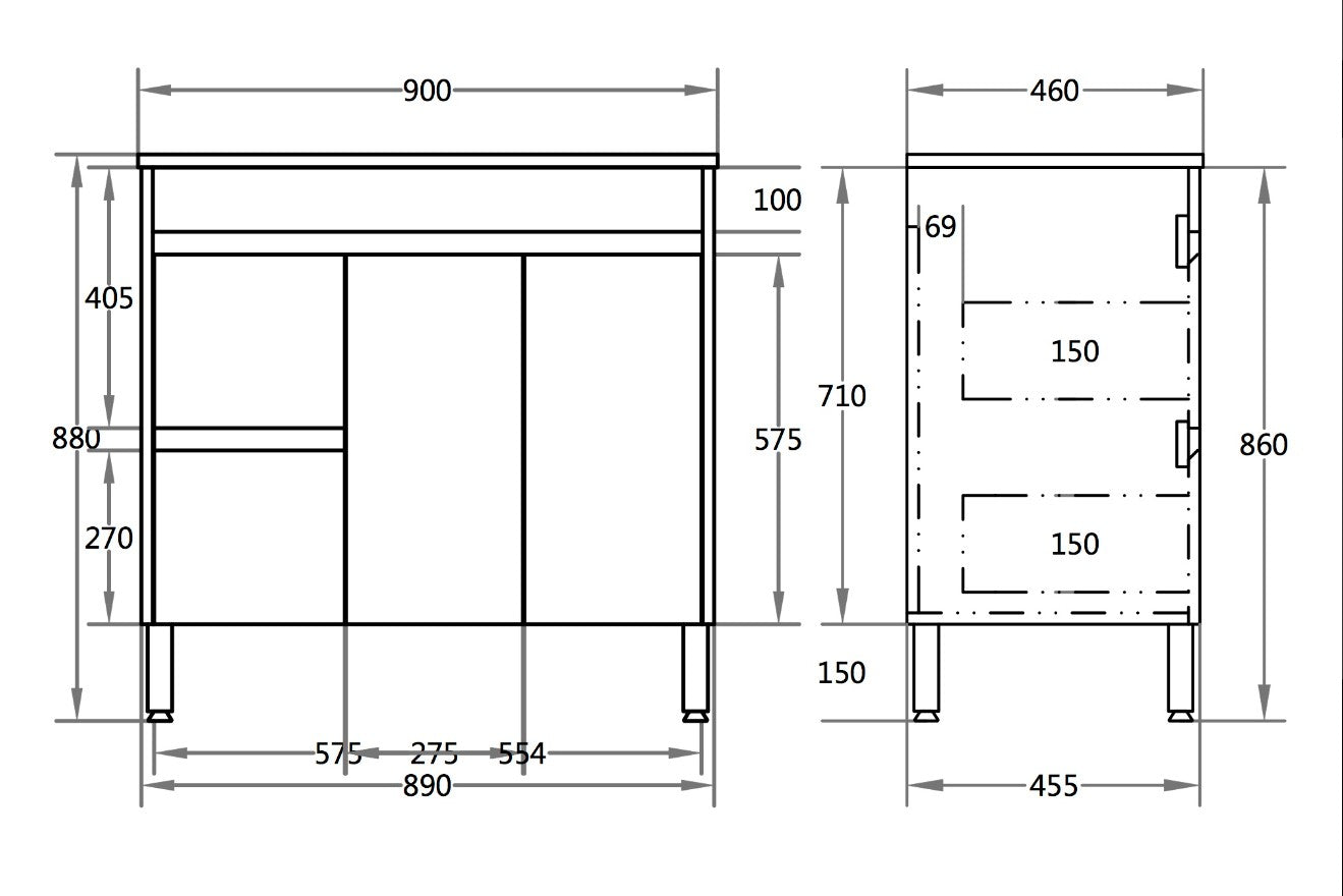 PVC Free Standing Vanity (LH) - 900mm