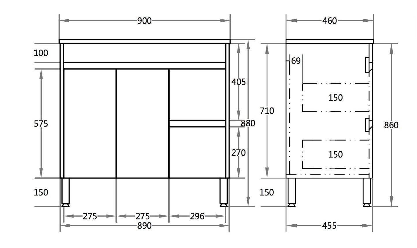PVC Free Standing Vanity (RH) - 900mm