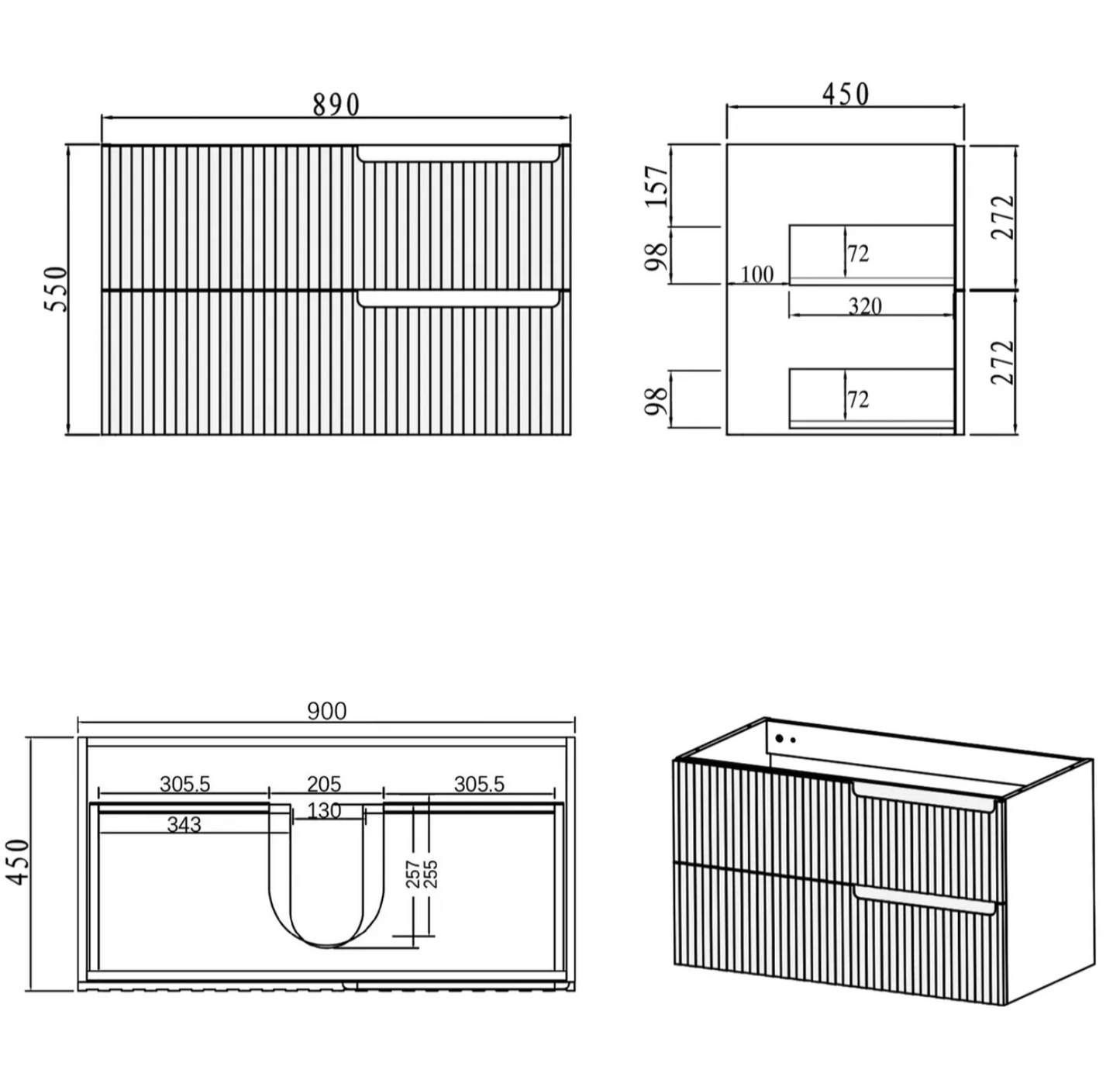 Noosa Matte White Wave Board Vanity - 900x550