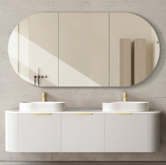 Bondi Matte White Fluted Curve Vanity - 1800x450