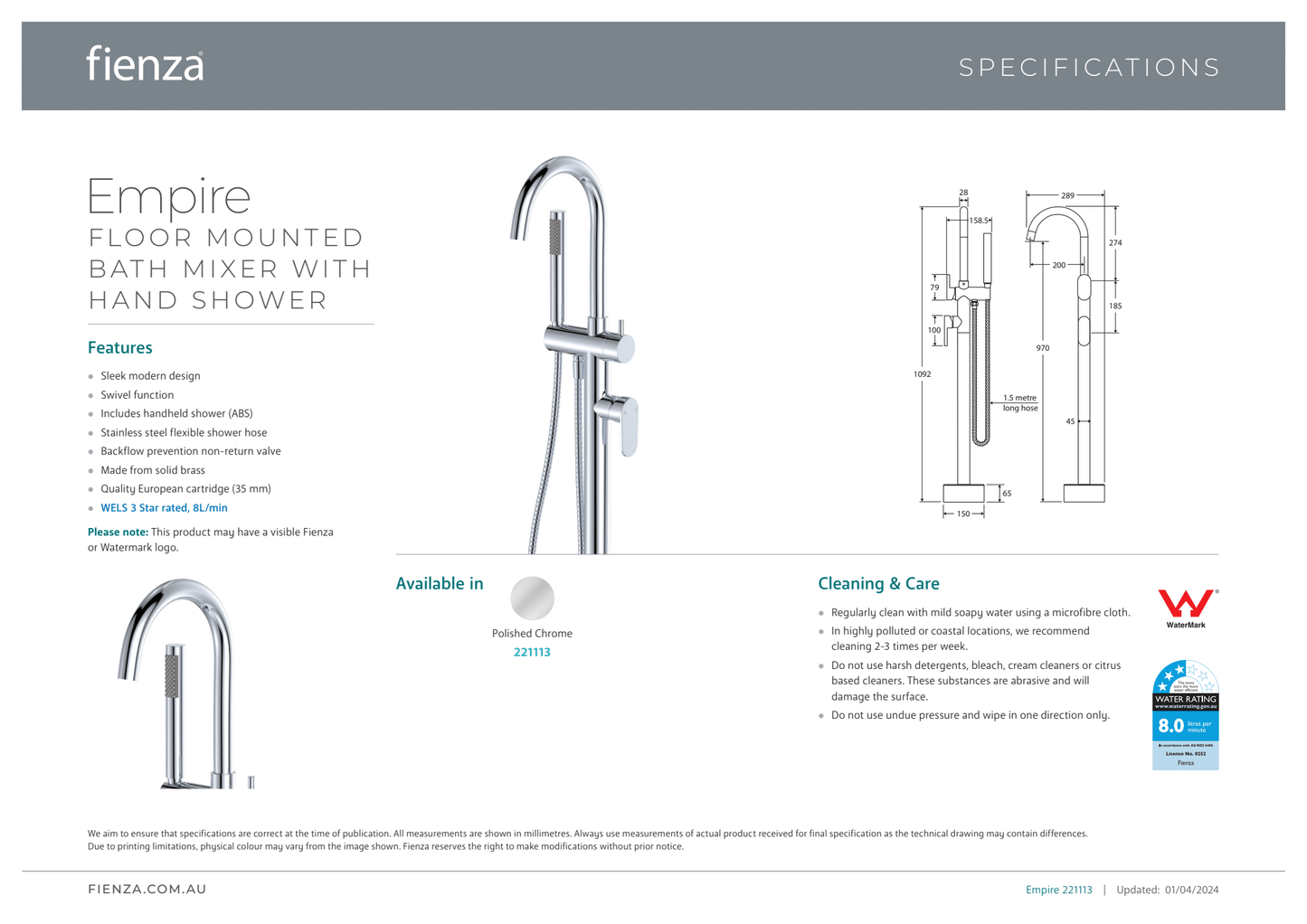 Empire Floor Standing Bath Mixer