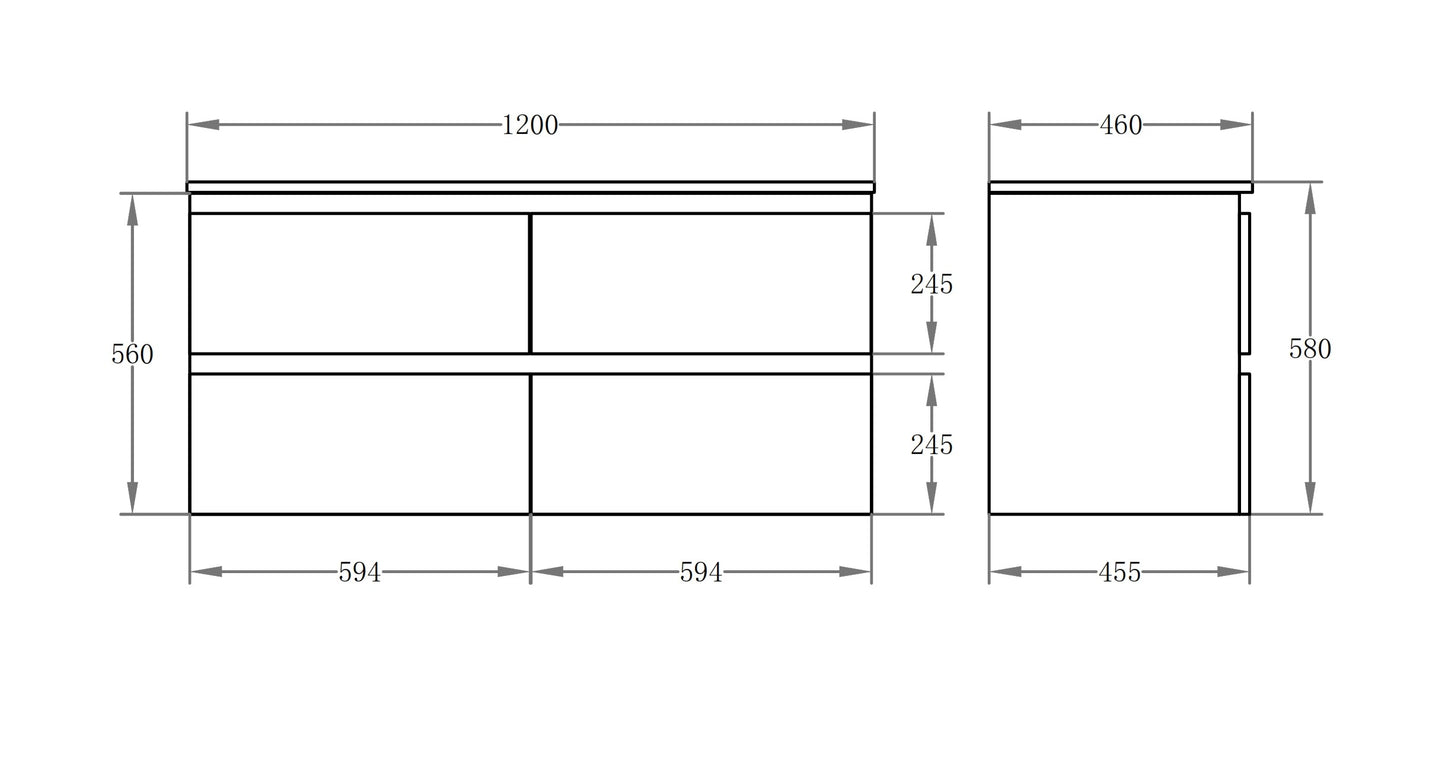 Riva Series - PVC Wall Hung Vanity (SB) - 1200x460x580