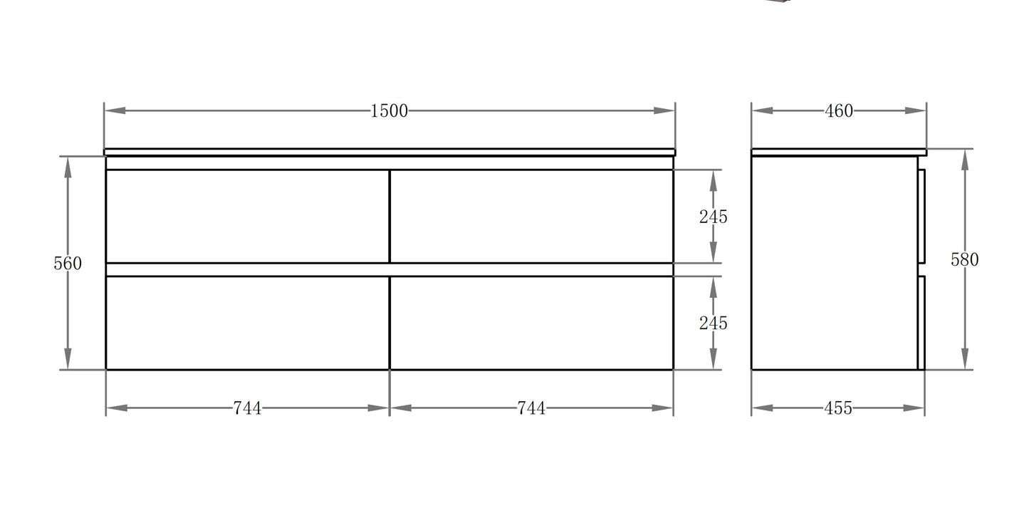 Riva Series - PVC Wall Hung Vanity (SB) - 1500x460x580
