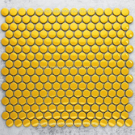 Yellow Gloss Porcelain Glazed Penny Round