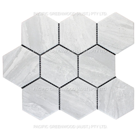 Wooden Grey Matte Porcelain Glazed Hexagon