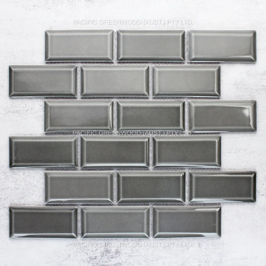 Medium Grey Gloss Glazed Porcelain Rectangle Beveled Edge