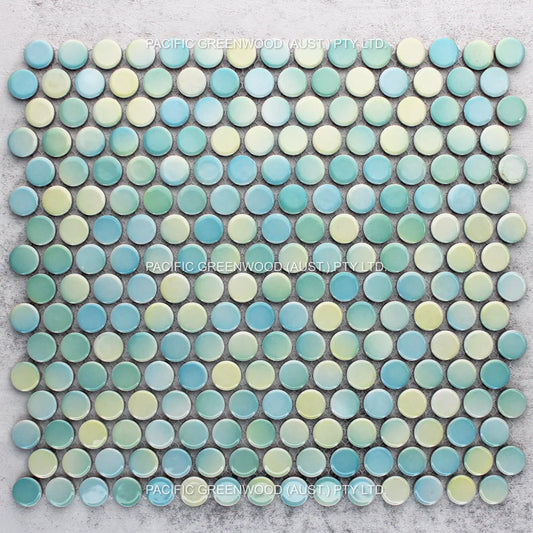 Aqua Mix Gloss Porcelain Glazed Penny Round