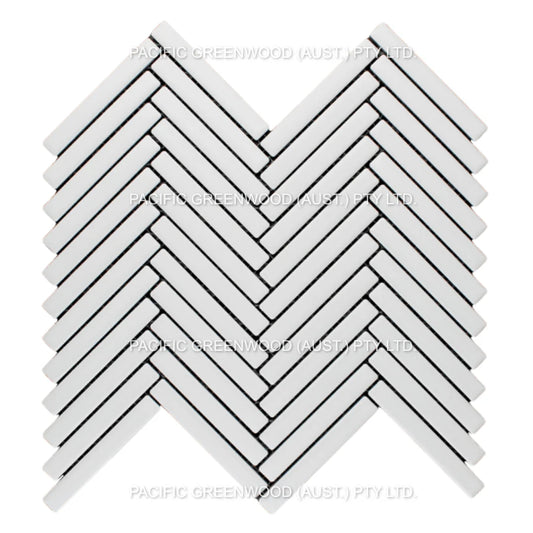 White Matte Porcelain Glazed Herringbone Kitkat