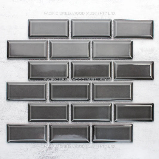 Dark Grey Gloss Glazed Porcelain Rectangle Beveled Edge