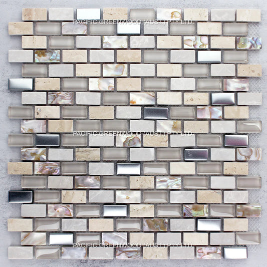 Stone, Shell and Stainless Steel - Beige (Brick Pattern)