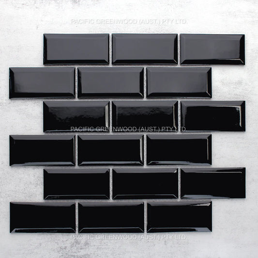 Black Gloss Glazed Porcelain Rectangle Beveled Edge