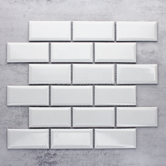 White Gloss Glazed Porcelain Rectangle Beveled Edge