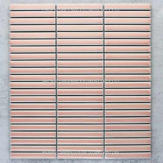 Antique Pale Pink Gloss Porcelain Glazed Herringbone Kitkat