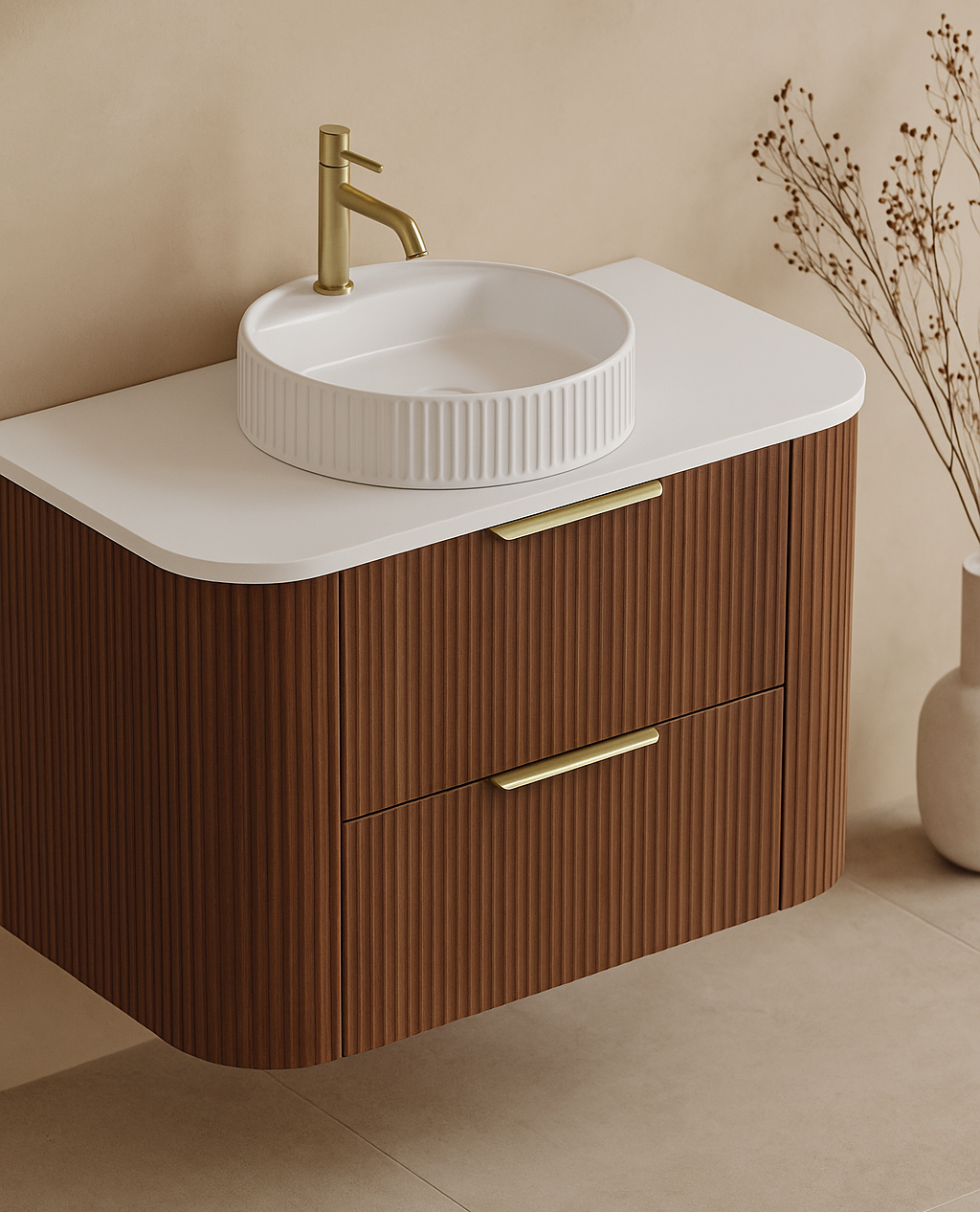 Artis D Fluted Vanity - Prime Oak (Wall Hung)