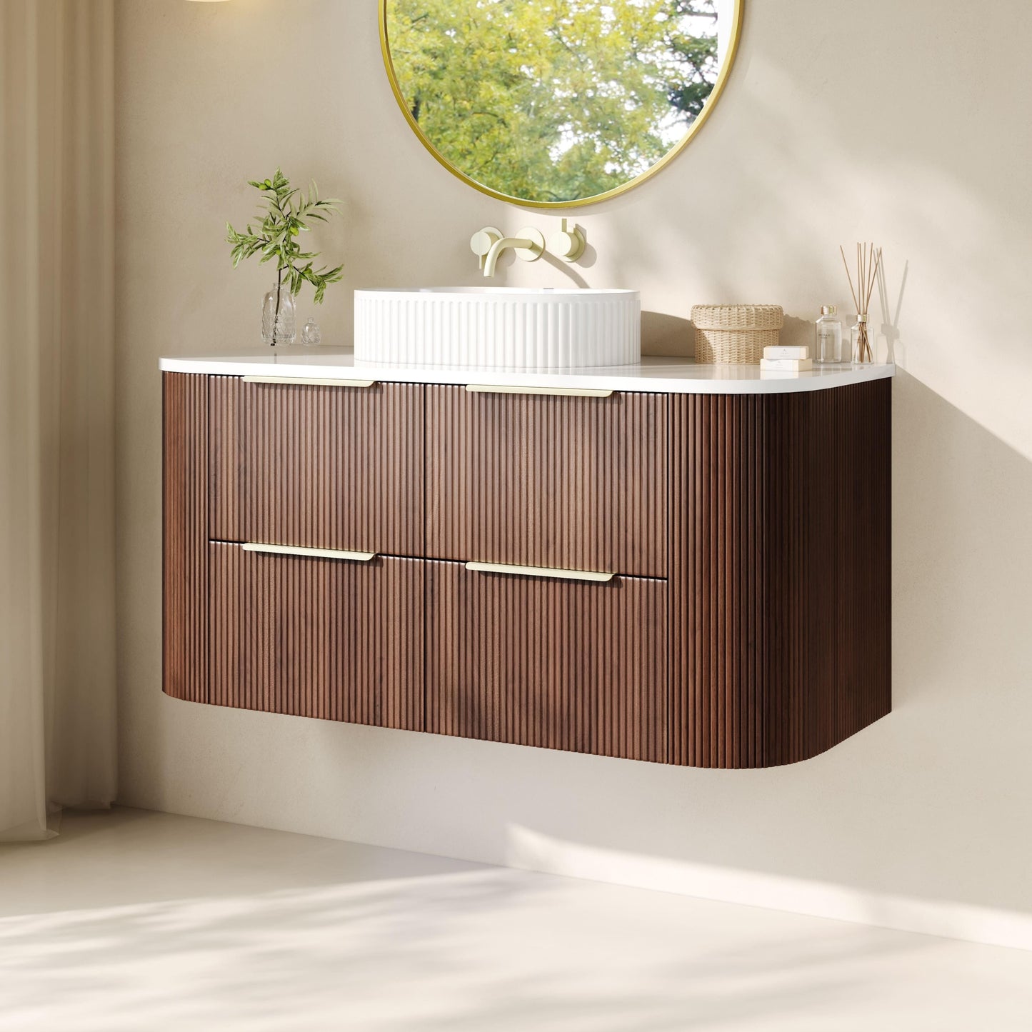 Artis D Fluted Vanity - Walnut (Wall Hung)