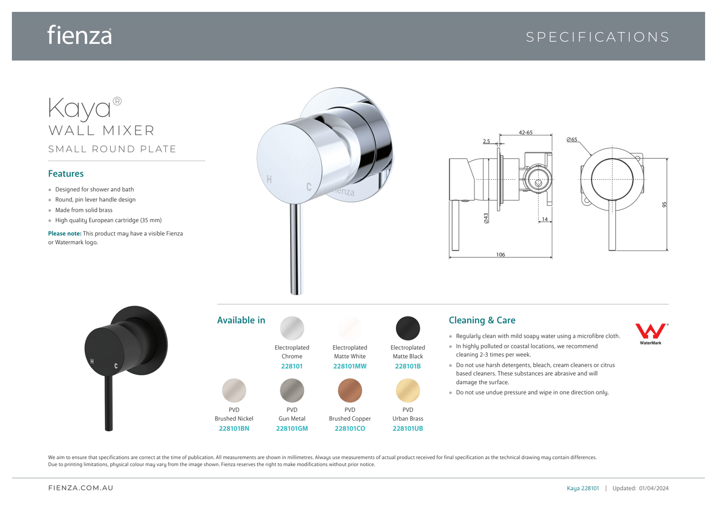 Kaya Wall Mixer - Round Plate