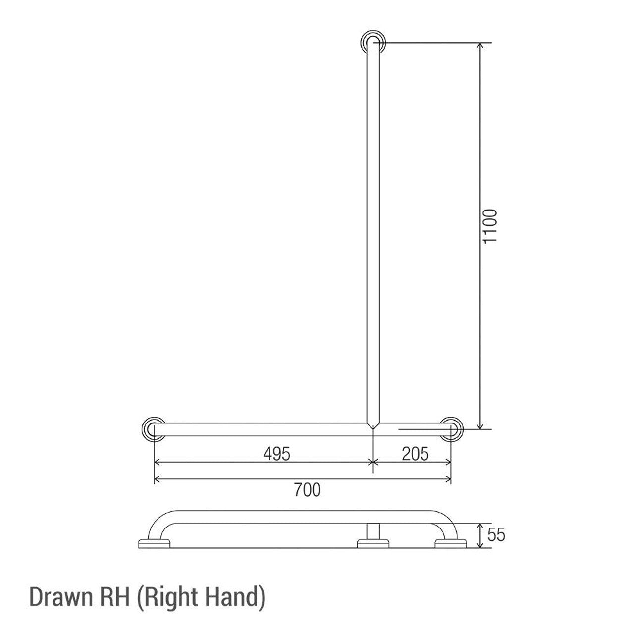 Bariatric Shower Recess Inverted "T" Grab Rail