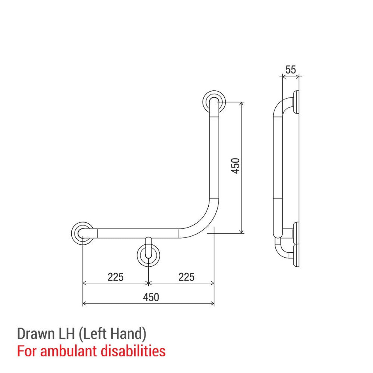 Bariatric 90° Ambulant and Accessible Grab Rail