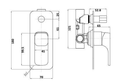 Kompakt Eckig Slim Shower Mixer with Diverter