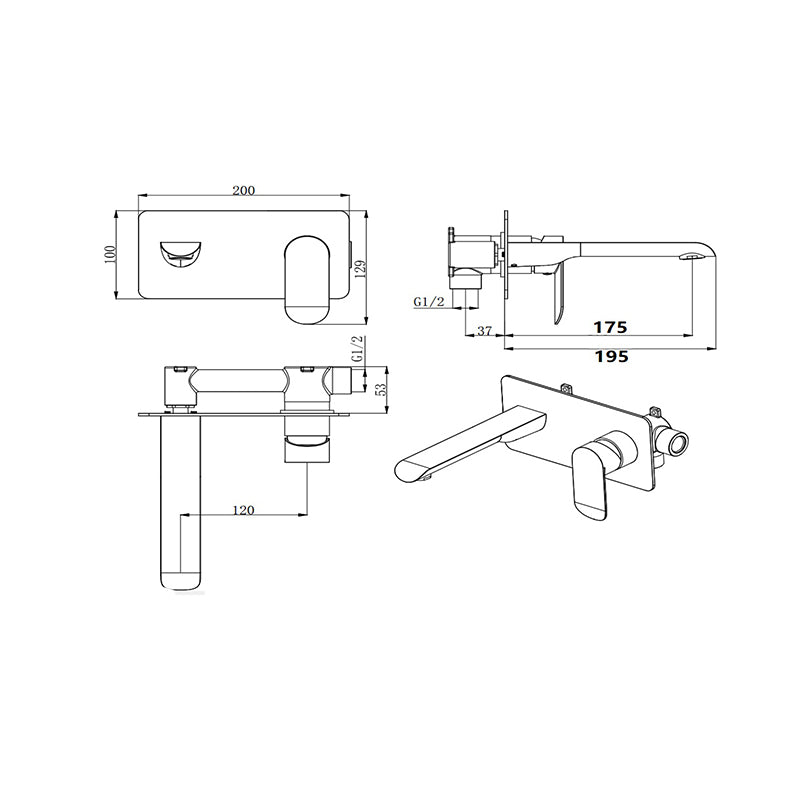 Oval Curve Wall Basin/Bath Mixer with Spout